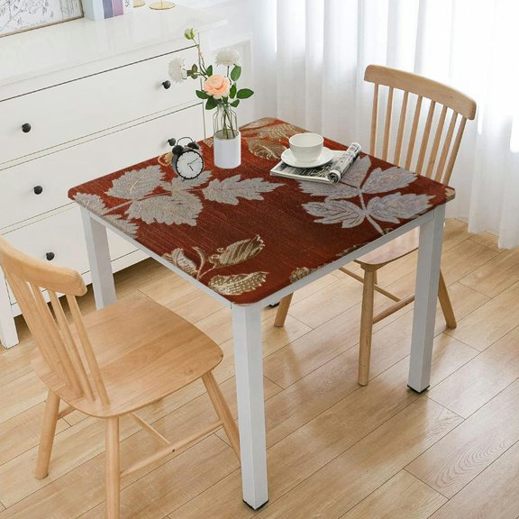 HAOXIT Metallic Autumn Leaf Damask Thanksgiving Fabric Tablecloth, Fall Rustic Swirling Leaves Soil Resistant Easy Care Tablecloth 40*40