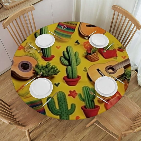 HAOXIT Mexican Tablecloth, Party Patriot Spanish Mexican Travel Destinations Exotic Vacation, Round Table Cover for Dining Room Kitchen Decor