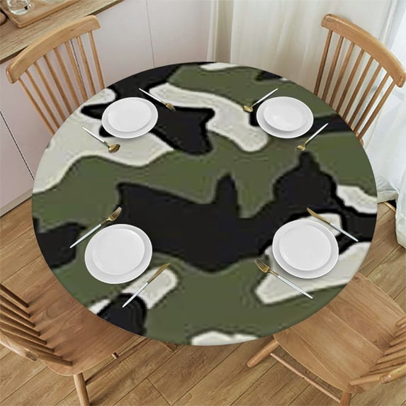 HAOXIT Military Camo Tablecloth Army Green Camouflage Round Tablecloth Waterproof Polyester Round Camo Decorative Table Cloths for Dining Room Outdoor Patio Party 38-42