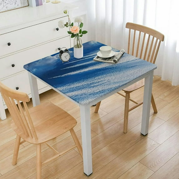 HAOXIT Modern Abstract Painting Blue Grey Tablecloth for Rectangle/Square Tables Fabric Waterproof Table Cover Washable Table Cloth for Kitchen Dinning Wedding Party Tabletop Decorative 60''x60''
