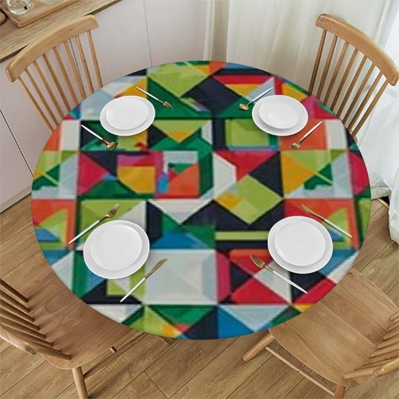 HAOXIT Modern Art Tablecloth, Mathematic Shaped Intricacy Artisan Abstract, Round Table Cover for Dining Room Kitchen Decor 31-35
