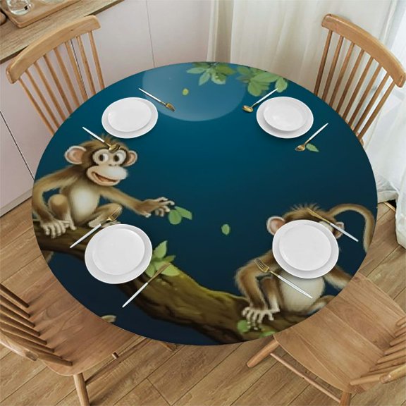 HAOXIT Monkey Tablecloth, Cute Monkey And Tree, Round Table Cover for Dining Room Kitchen Decor