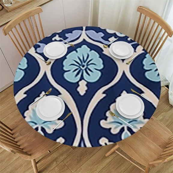 HAOXIT Moroccan Tablecloth, Bohemian Style Eastern Turkish Mystical Image Print, Round Table Cover for Dining Room Kitchen Decor 46-50