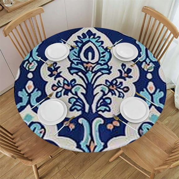 HAOXIT Moroccan Tablecloth, Bohemian Style Eastern Turkish Mystical Image Print, Round Table Cover for Dining Room Kitchen Decor