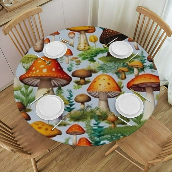 HAOXIT Mushroom Outdoor Tablecloth, Pattern with Types of Mushrooms Wild Species Organic Natural Theme, Decorative Washable Picnic Table Cloth