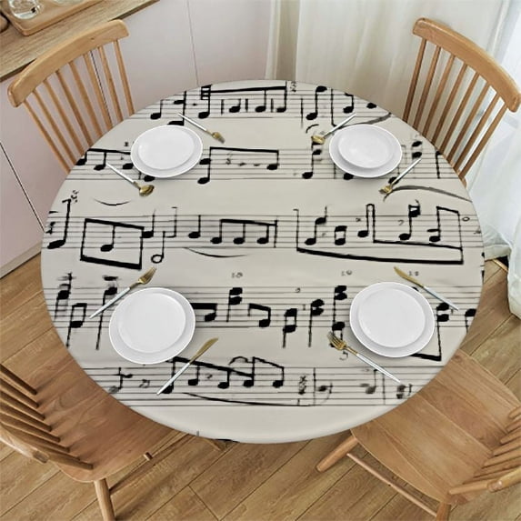 HAOXIT Music Tablecloth, Musical Notes on The Clef Illustration Ornamental Style of a Pattern Design Work Print, Dining Room Kitchen Round Table Cover