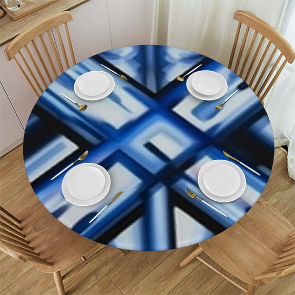 HAOXIT Musical Tablecloths Blue Musical Note Printed Table Cover for Kids Boys Girls Music Theme Table Cloth for Dining Kitchen Home Decor,Round 31-35