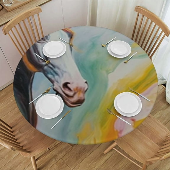 HAOXIT Nature Tablecloth, Cherry Blossoms Pattern in Shabby Style Themed Fashionable Artwork Print, Round Table Cover for Dining Room Kitchen Decor