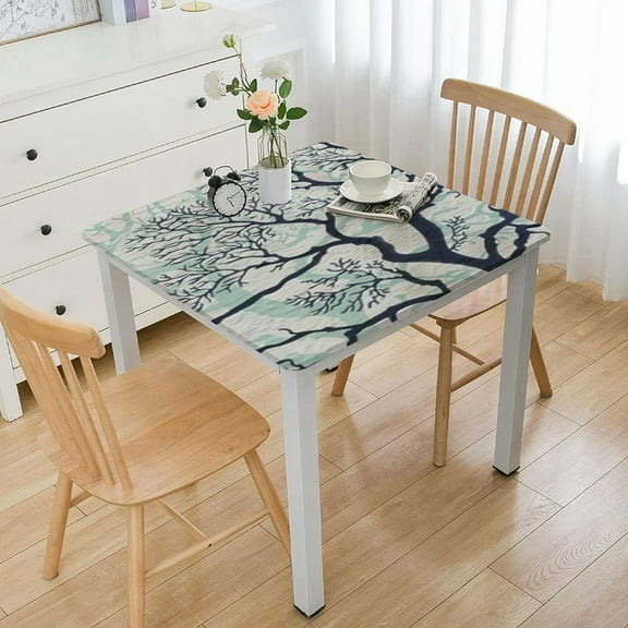 HAOXIT Nautical Coastal Square Tablecloth Ocean Theme and Grey Coral Printed Table Cloth Summer Beach Washable Polyester Table Cover for Kitchen Dining Room Party Indoor Outdoor Decor 52*52