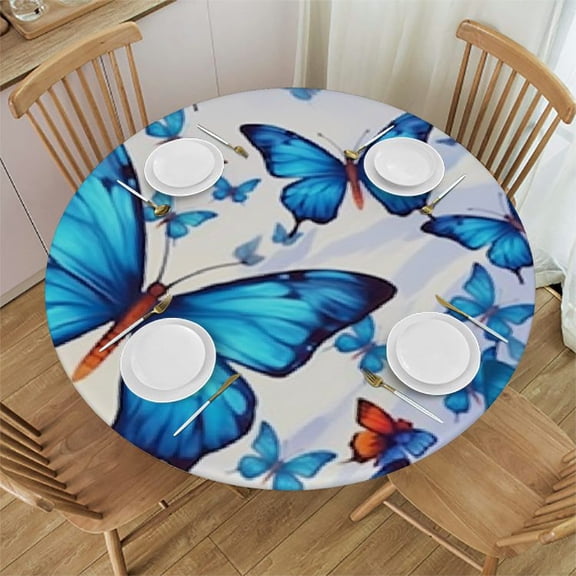 HAOXIT Nautical Compass Round Tablecloth Elastic Fitted Table Cover Washable Elastic Edge Tablecloths for Kitchen Dining Party Fitted Table Table 46-50