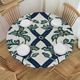 thumbnail image 1 of HAOXIT Navy Blue Tablecloth, Geometric Woven Motifs Artprint with Oriental Patterns Design, Round Table Cover for Dining Room Kitchen Decor, 1 of 8