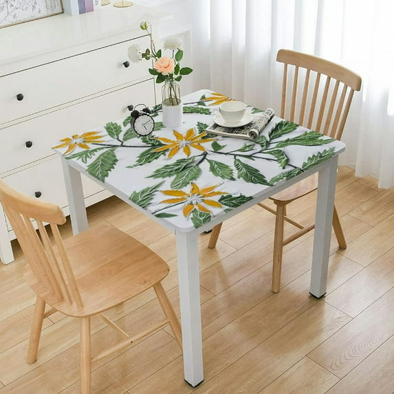 HAOXIT Noor Square Tablecloth, Handblock Print Floral Table Cloth for Kitchen Dining Linen I Parties, Weddings, Outdoors, Spring Summer Decor white