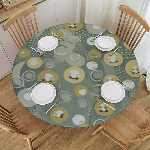 HAOXIT Nordic Tablecloth, Scandinavian Pattern with Polar Bears Finnish Design, Round Table Cover for Dining Room Kitchen Decor