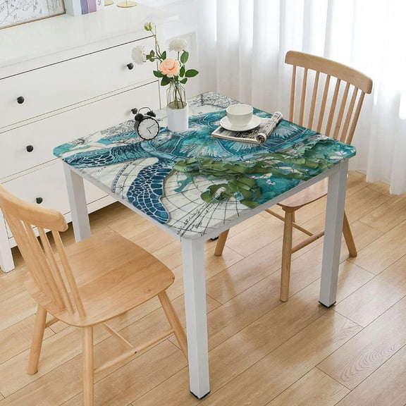 HAOXIT  Ocean Turtle Fitted Tablecloth Square , Ocean Elastic Edge Table Covers, for Kitchen Dining Picnic Party 40*40