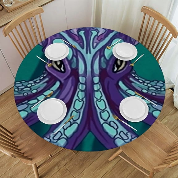 HAOXIT Octopus Round Tablecloth, Big Small Water Oceanic Maritime Image, Round Table Cover for Dining Room Kitchen Decor