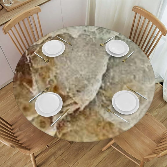 HAOXIT Onyx Marble Round Tablecloths Elastic Edged Realistic Textures Brown Stripes Tablecloths Washable Reusable Tablecloths for Kitchen Picnic Party 42-46