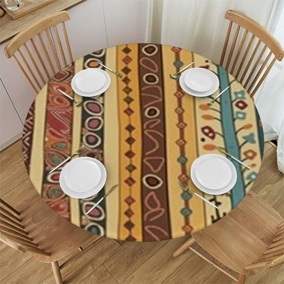 HAOXIT Orange Vintage African Tribal Enthic Pattern Round Dinner Tablecloth,Washable Spill Proof Table Cloth, Table Cover for Kitchen Dining Room Party,Desk Clothes for Indoor &amp; Outdoor 42-46