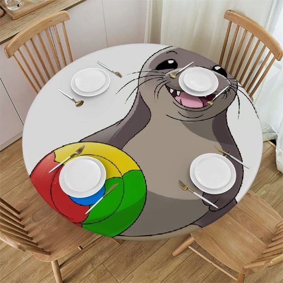 HAOXIT  Otter Tablecloth Home Decor Ocean Sea Animal Otter Floating on Water Bubble Seaweed Table Covers Polyester Round Tablecloths Kitchen 38-42