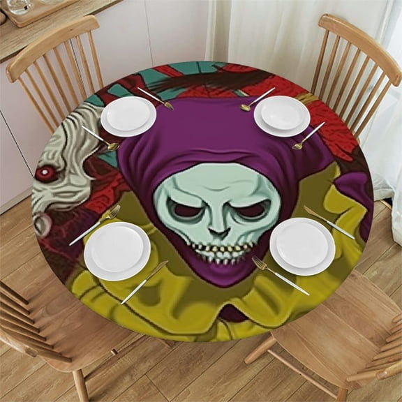 HAOXIT Outdoor Tablecloth Waterproof Spillproof Polyester Table Cover Colorful Halloween Horror Monsters Seamless Pattern for Patio Garden Tabletop Decor Fit for Round Table 46-50