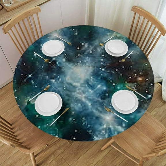 HAOXIT Outer Space Tablecloth, Space Nebula in The Space with Cluster Galaxy Solar System Cosmos Print, Round Table Cover for Dining Room Kitchen Decor