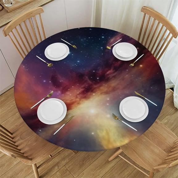 HAOXIT Outer Space Tablecloth, Space Stars and Nebula Gas and Dust Cloud Celestial System, Round Table Cover for Dining Room Kitchen Decor