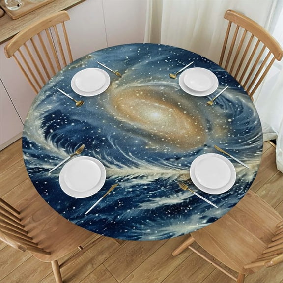 HAOXIT Outer Space Tablecloth, Spiral Galaxy Image Space and Stars Celestial Cosmos Expanse Universe Modern, Round Table Cover for Dining Room Kitchen Decor