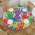 thumbnail image 1 of HAOXIT Paint Hand Prints Seamless Pattern with Handprints Round Tablecloth, Washable Circular Macrame Table Cloth Cover for Kitchen Dinner Party Tabletop Decor 31-35, 1 of 8