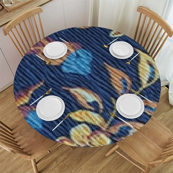 HAOXIT Paisley Watercolor Floral Tile Pattern Pattern - Round Tablecloth, Washable Decorative Table Cloth 54-58