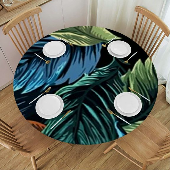 HAOXIT Palm Leaves Round Green Leaf Table Cover s for Kitchen Dining Home Decor 31-35