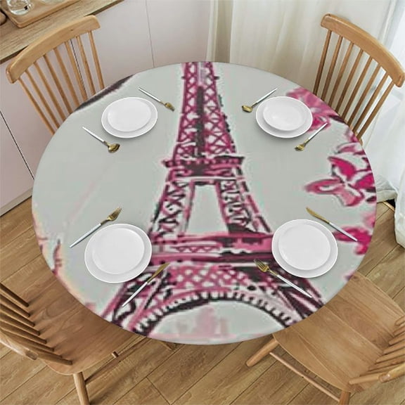 HAOXIT Paris Symbols Table Cloth Romantic Travel Eiffel Tower Balloon Water Resistance Microfiber Tablecloth, Decorative Table Cover 42-46