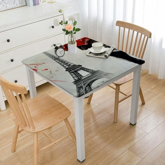 HAOXIT Paris Table Covers Eiffel Tower Couple Umbrella Wipeable Kitchen Dinning Tabletop Decoration, Red Grey Table Cloth for and Indoor Use 40*40