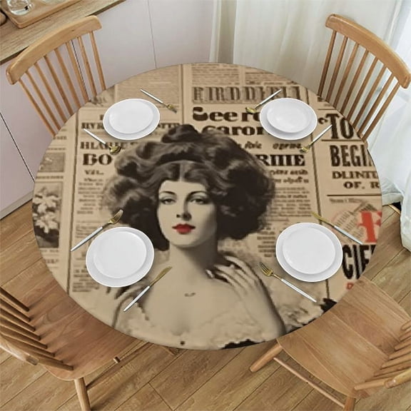 HAOXIT Paris Tablecloth, Vintage Old Historic Newspaper French Paper Lettering Art Design, Dining Room Kitchen Round Table Cover