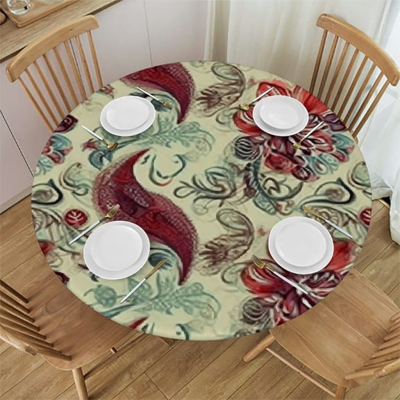 HAOXIT Peacock Round Tablecloth, Peacocks Snowflakes Floral Paisley, Suitable for Polyester Banquet Event Kitchen Dining