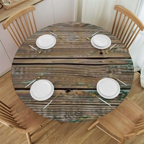 HAOXIT Pearls Tablecloth, Floral Rustic Designed Pearls and Like Design Flowers Wooden Background Print, Round Table Cover for Dining Room Kitchen Decor