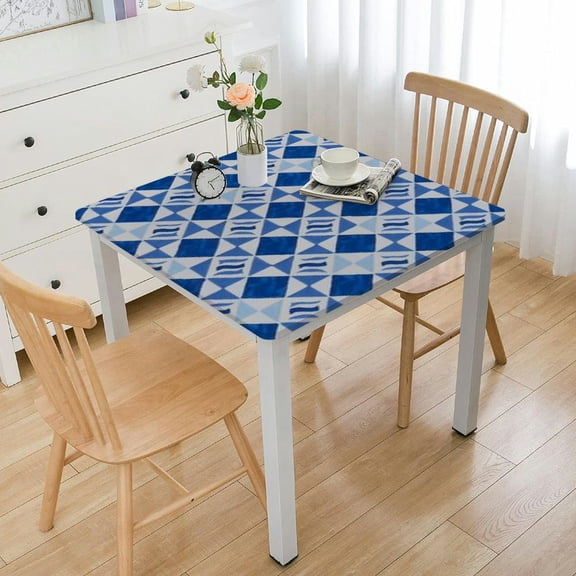 HAOXIT Picnic Table Fitted Tablecloth Cover, Checkered Design, Flannel Backed Lining 52*52