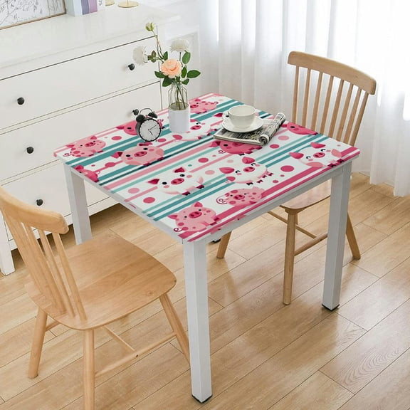 HAOXIT Pig Party Tablecloth,Farm Animal Table Cloths Cartoon Pig Table Cover, Pig Theme Party Decorations for Girl, Birthday Party Supplies Table Decor White