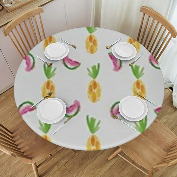 HAOXIT Pineapple Tablecloth, Pineapple and Watermelon Fruit Themed Minimal Sketch Pastel Watercolor Pattern, Dining Room Kitchen Round Table Cover
