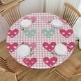 thumbnail image 1 of HAOXIT  Pink Checked Love Heart Table Cloth Washable Table Cover Dust-Proof Wrinkle Resistant Round Tablecloth for Restaurant,Picnic 31-35, 1 of 8