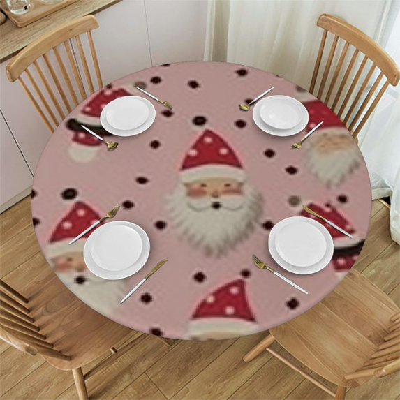 HAOXIT Pink Christmas Round Tablecloth Washable Cute Circular Polyester Table Cloths Cover Tablecloth for Kitchen Dinning Tabletop Decoration 54-58