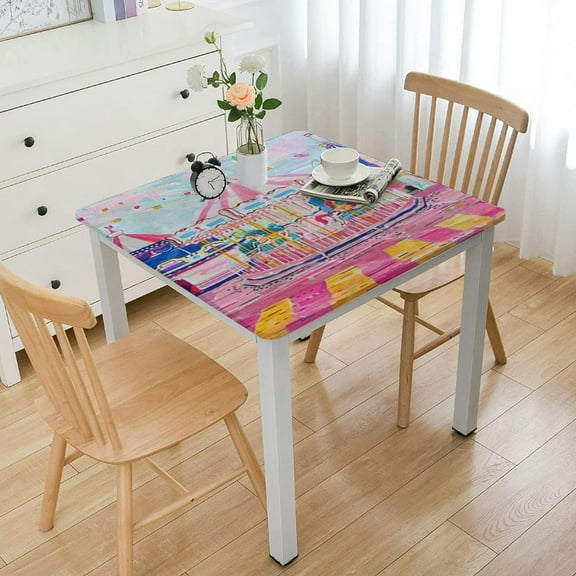 HAOXIT Pink Circus Theme Party Tablecloths Carnival Carousel Table Cover Supplies for Baby Shower Girl Princess Birthday Party Popcorn Day Dining Holiday Picnic Booth Props Decorations 36*36