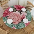 thumbnail image 1 of HAOXIT Pink Rose Flower Round ,Stain Resistant Washable Polyester Table Cloth with White, Non Slip Decorative Table Cover for Restaurant Dining Table 42-46, 1 of 8