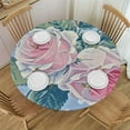 thumbnail image 1 of HAOXIT Pink Roses Round Tablecloth ,watercolor flowers Shabby chic blue Oblong Table Cloth Polyester Table Cover Decorations for Picnic,Kitchen,Holiday Party 54-58, 1 of 8