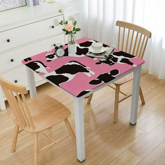 HAOXIT Pink Table Cover Square Rectangle Farm Animal Party Tablecloth Black and White Tablecloth Square Cow Table Covering for Kids Barnyard Baby Shower Birthday Party Supplies 36*36
