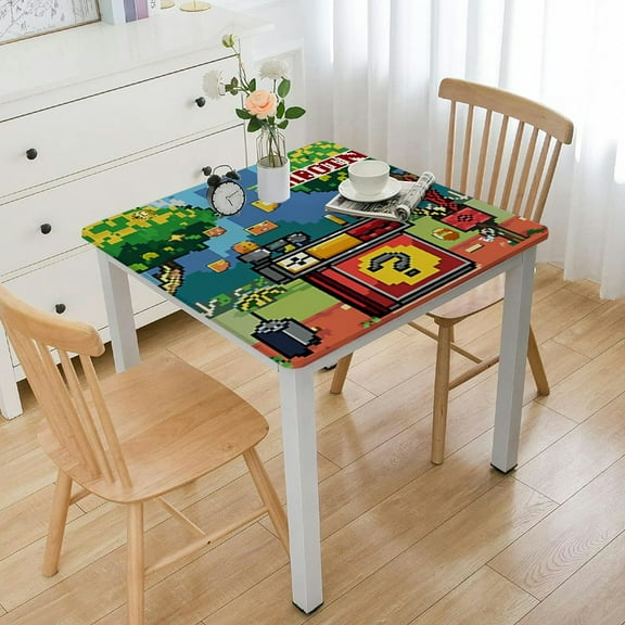 HAOXIT Pixel Miner Birthday Party Decorations, Pixel Mining Gamer Square Table Cloth Square Rectangle Table Cover for Video Game Party Supplies 36*36