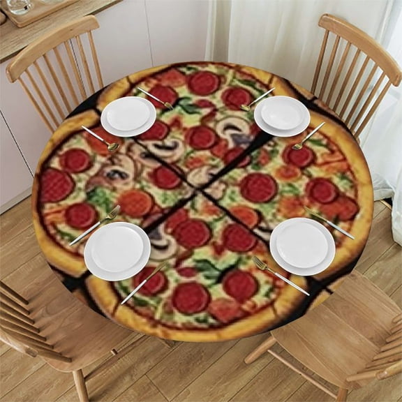 HAOXIT Pizza Round Table Cloth Polyester Waterproof Dinning Table Cover for Valentines Day Decor Party Picnic 31-35