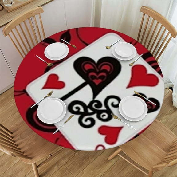 HAOXIT Playing Cards Round Tablecloth ,poker Hearts Spades red Oblong Table Cloth Polyester Table Cover Decorations for Picnic,Kitchen,Holiday Party 38-42
