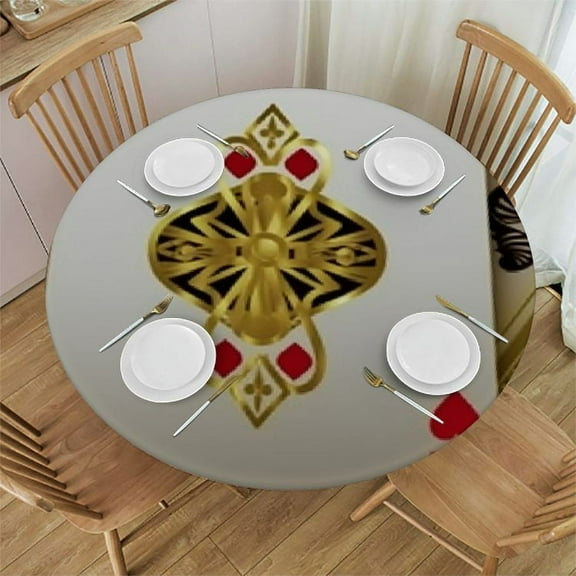 HAOXIT Poker Table Cloth Gambling Playing Cards Game Casino Print Round Tablecloth Picnic Table Cover Table Cloths Polyester for Kitchen Party Dinner 31-35