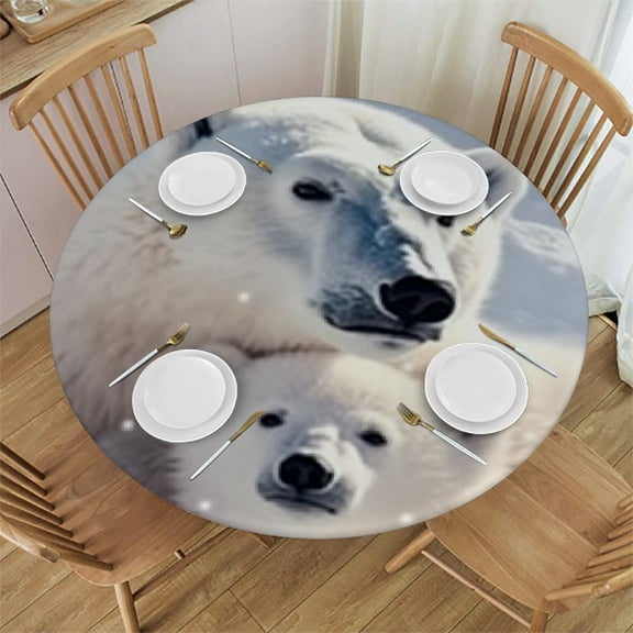 HAOXIT Polar Bear Tablecloth Animal Mother (Ursus Maritimus) with Two Cubs Walking Anti-Fading Dust-Proof Washable Tabletop Decoration 31-35