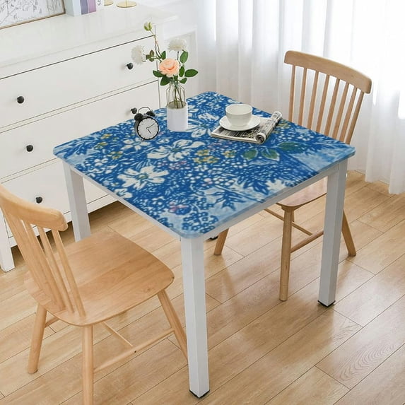 HAOXIT  Polyester Fabric Blue Floral s Washable Wrinkle Resistant Dining Outdoor Table Cloth for Kitchen Party Restaurant Picnic Home Decor 52*52