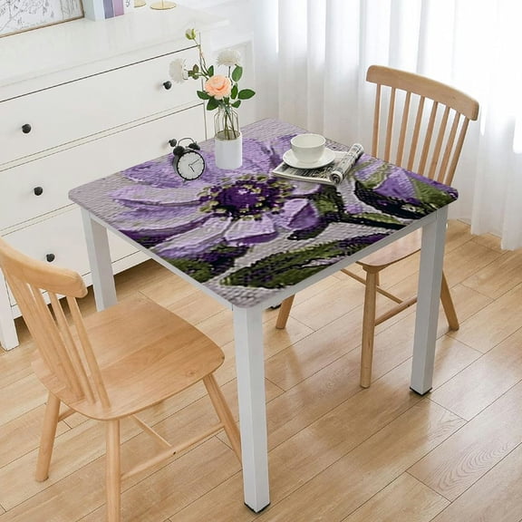 HAOXIT Polyester Tablecloths for Rectangle Tables | Purple Floral Print Hem Stitch Dining Table Cover | Decorative Washable Tablecloth for Home, Kitchen & Dining 52*52